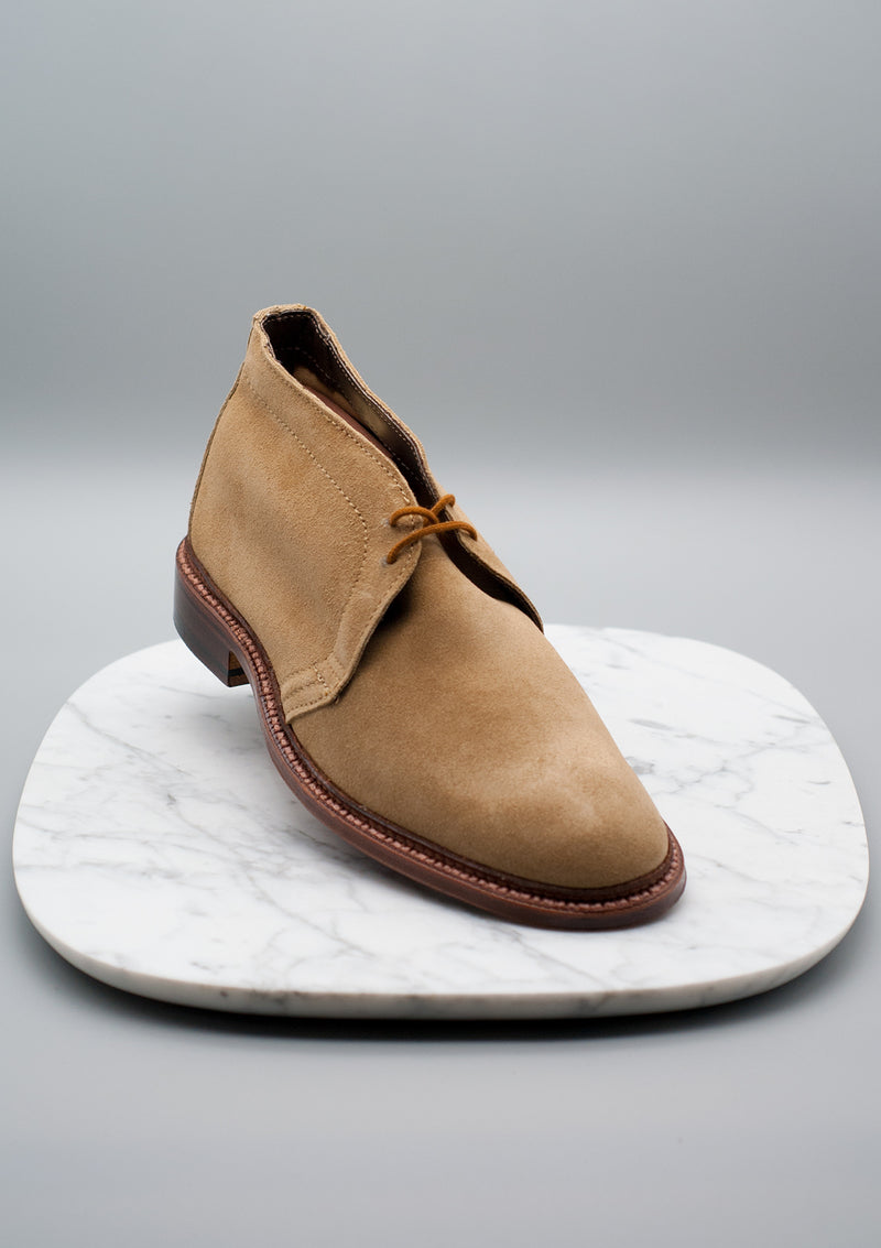 Alden 1494 tan suede chukka unlined angle top