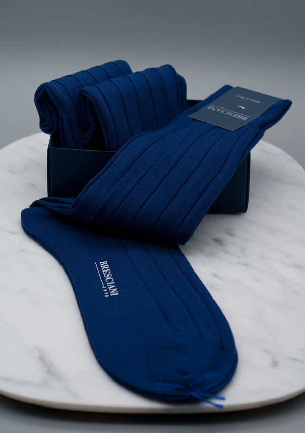 Bresciani blue ribbed pima cotton socks
