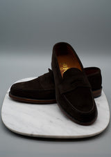 The Fulton - 6248F Dark Chocolate Suede Unlined Handsewn Penny Loafer