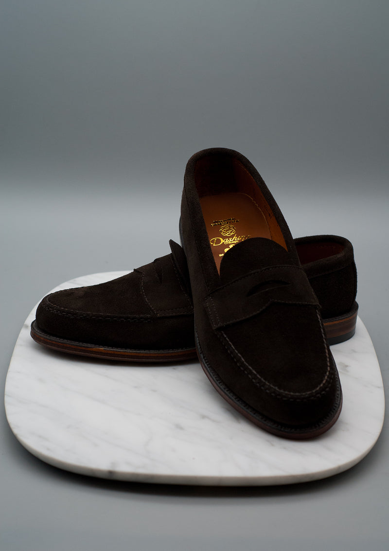 The Fulton - 6248F Dark Chocolate Suede Unlined Handsewn Penny Loafer