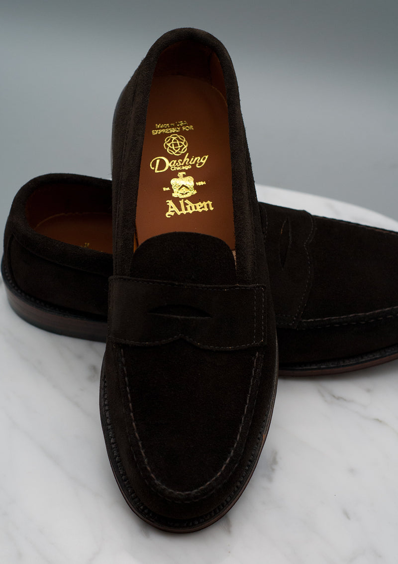 The Fulton - 6248F Dark Chocolate Suede Unlined Handsewn Penny Loafer