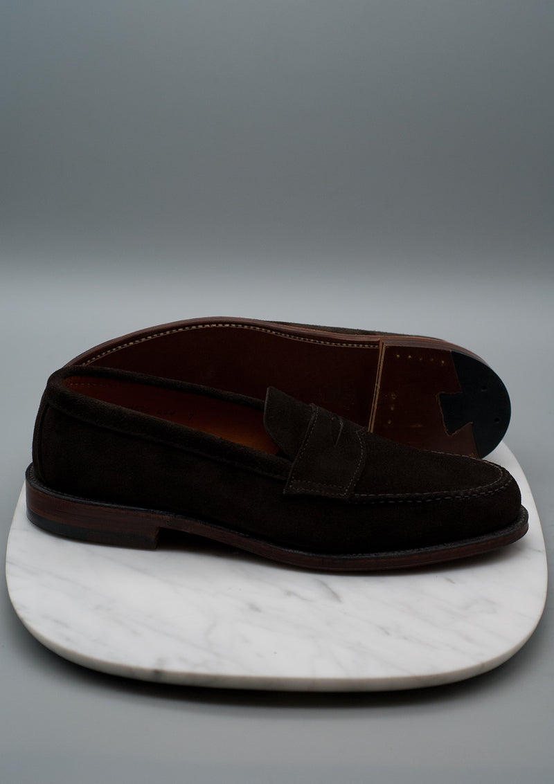 The Fulton - 6248F Dark Chocolate Suede Unlined Handsewn Penny Loafer