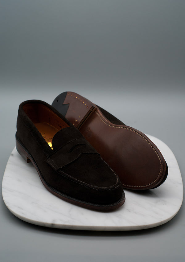 The Fulton - 6248F Dark Chocolate Suede Unlined Handsewn Penny Loafer