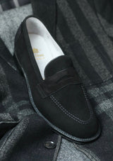PRE-ORDER - The Charon - D2229 Black Suede Madison Penny Loafer