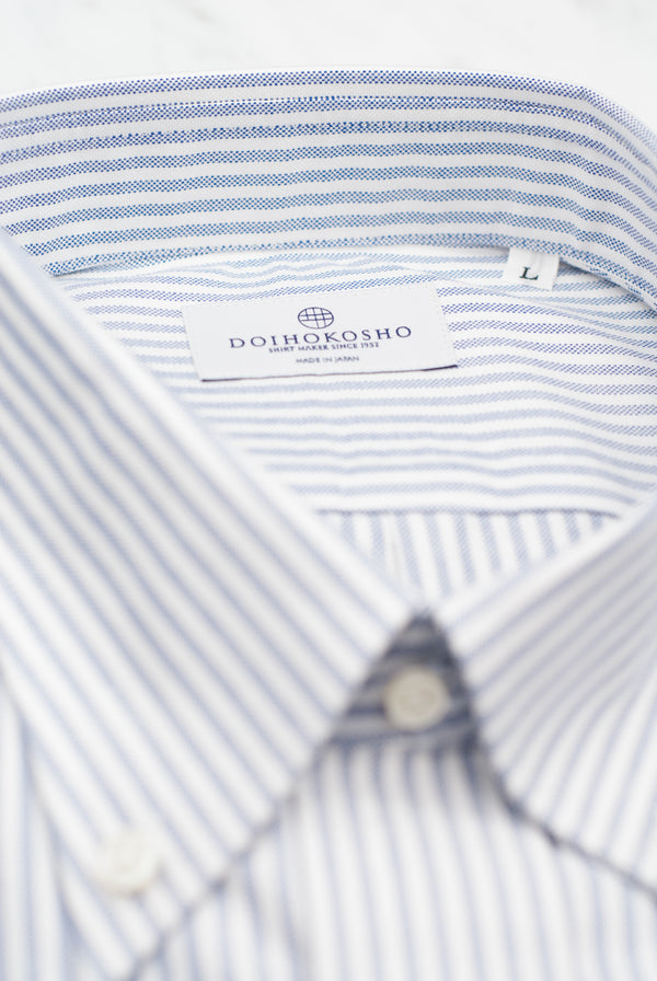 Classic Button Down Oxford Stripe American Sea Island Cotton - White/Navy