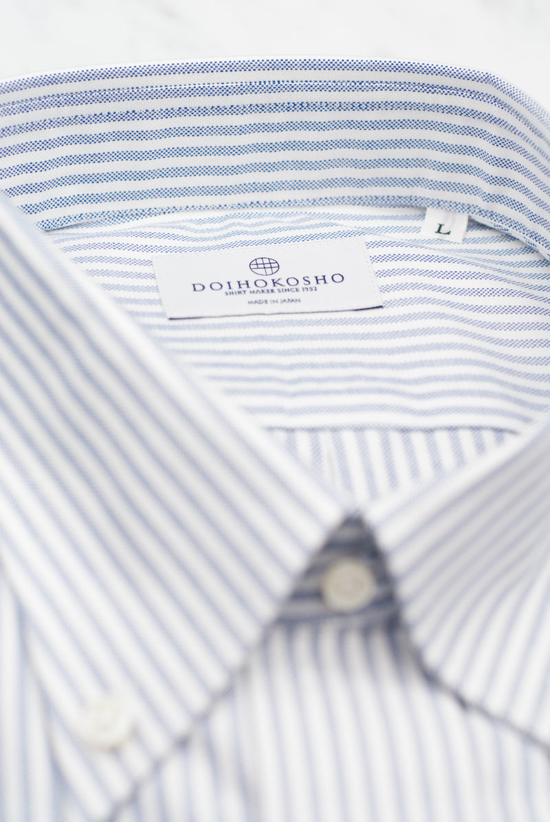 Classic Button Down Oxford Stripe American Sea Island Cotton - White/Navy