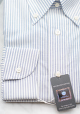 Classic Button Down Oxford Stripe American Sea Island Cotton - White/Navy