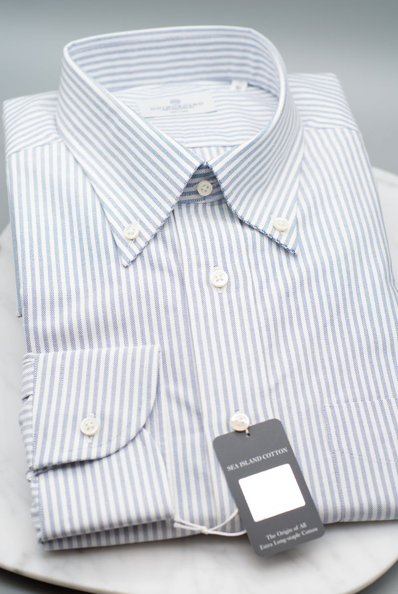 Classic Button Down Oxford Stripe American Sea Island Cotton - White/Navy