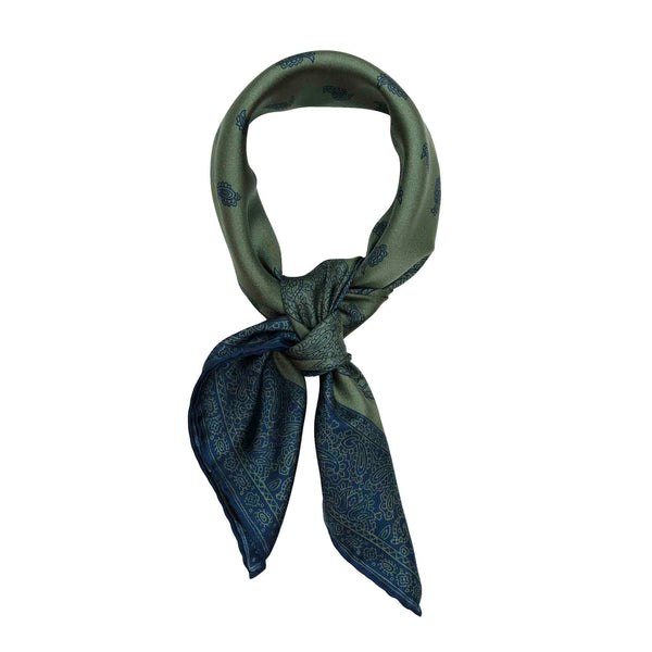 Paisley Green & Navy Silk Bandana