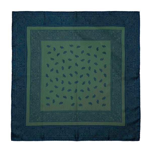 Paisley Green & Navy Silk Bandana