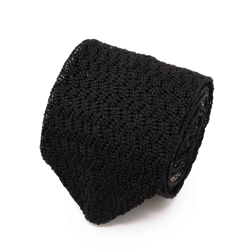 Black Zig Zag V-Point Knitted Silk Tie