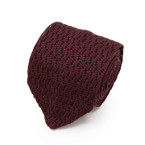 Burgundy Zig Zag V-Point Knitted Silk Tie