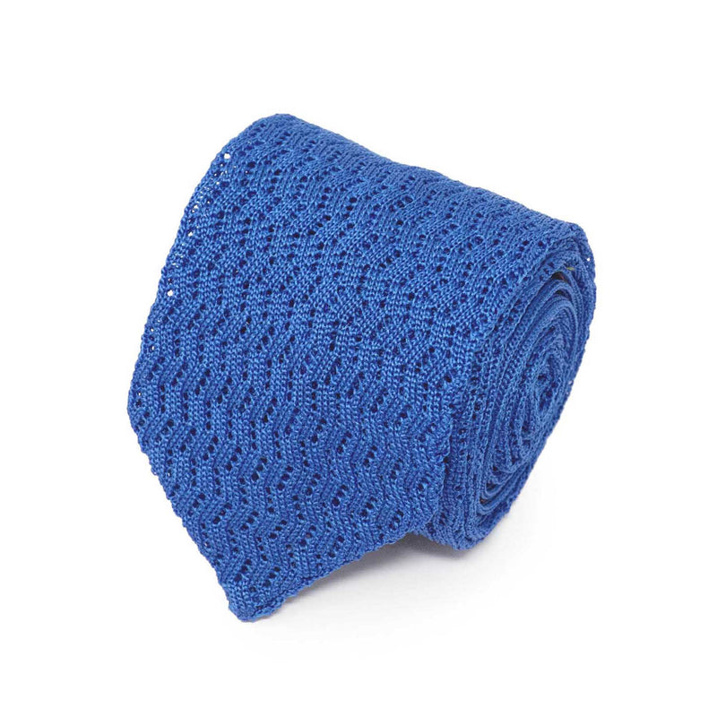 Light Blue Zig Zag V-Point Knitted Silk Tie