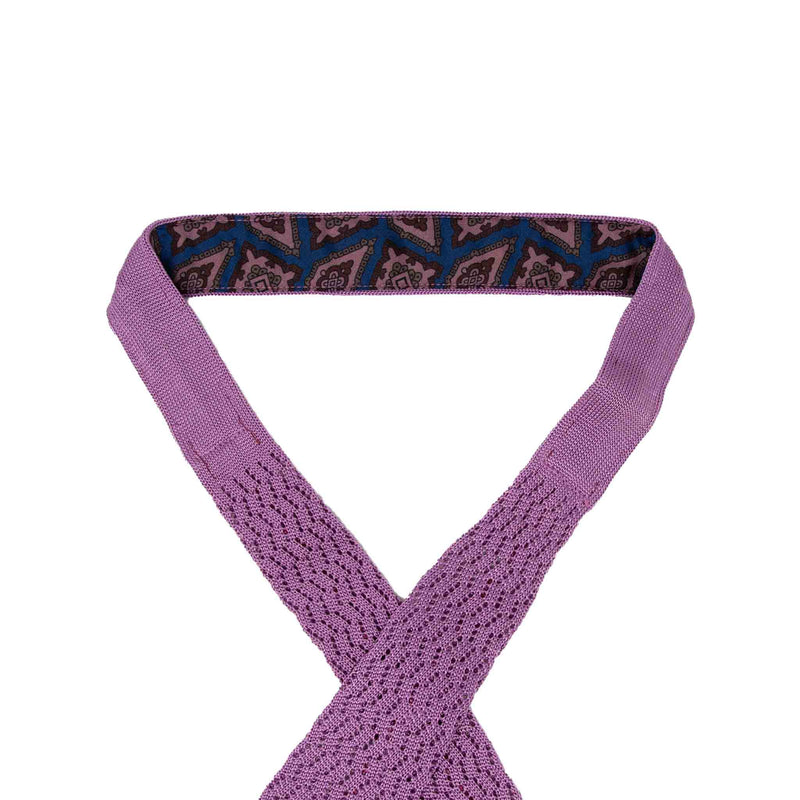 Lilac Zig Zag V-Point Knitted Silk Tie