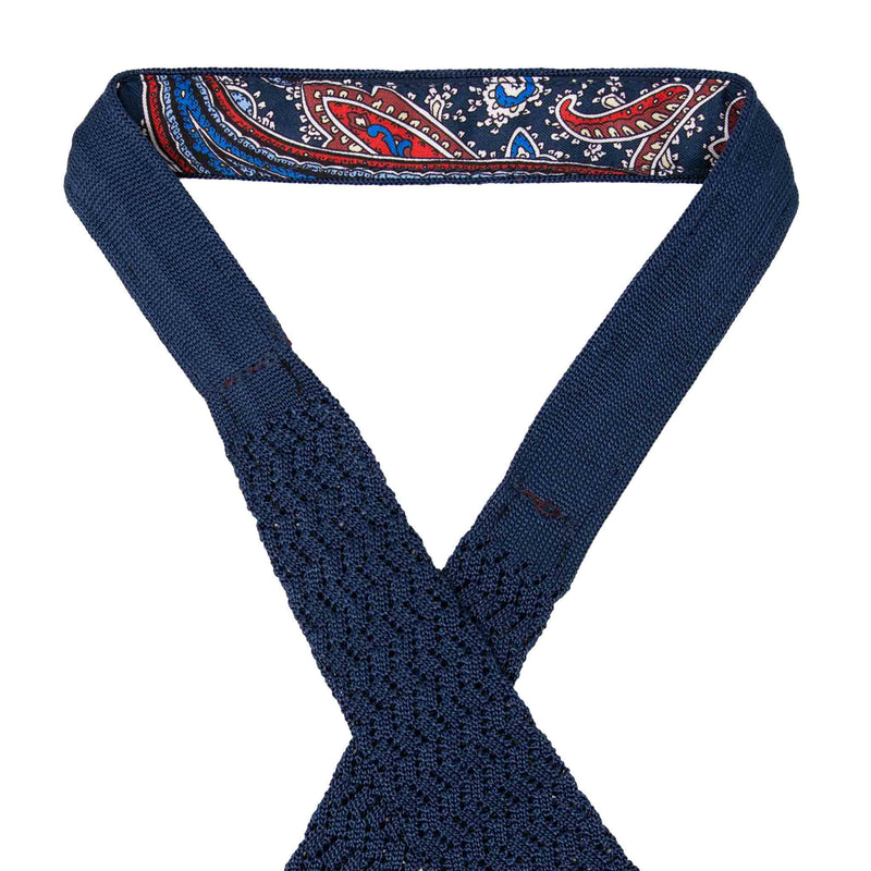 Navy Zig Zag V-Point Knitted Silk Tie