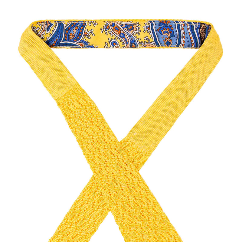 Yellow Zig Zag V-Point Knitted Silk Tie