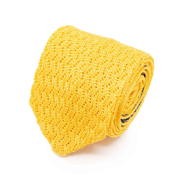 Yellow Zig Zag V-Point Knitted Silk Tie