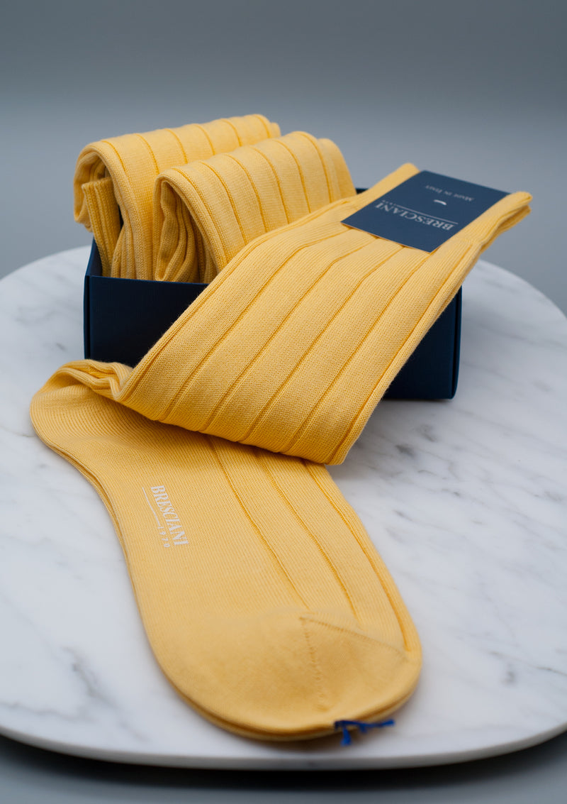 Bresciani yellow ribbed pima cotton socks