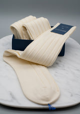 Bresciani cream ribbed pima cotton socks