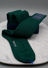 Bresciani green ribbed pima cotton socks