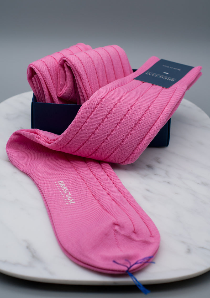 Bresciani pink ribbed pima cotton socks