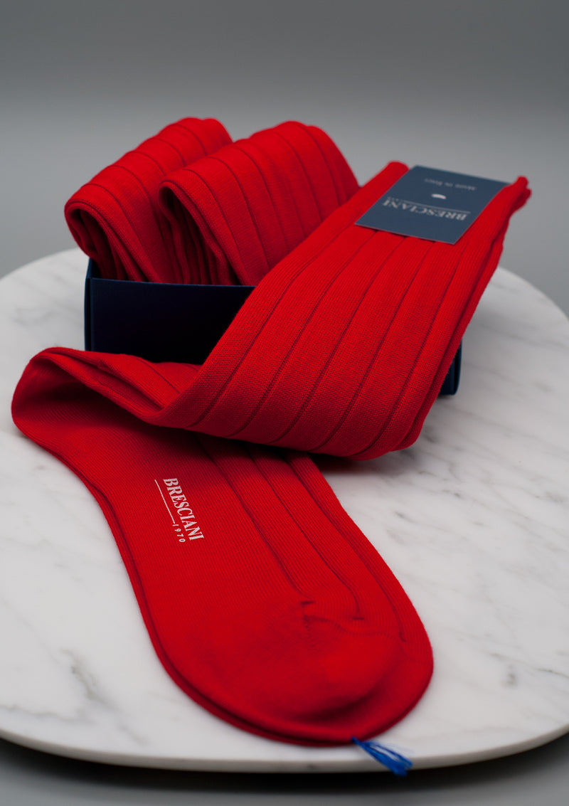 Bresciani red ribbed pima cotton socks