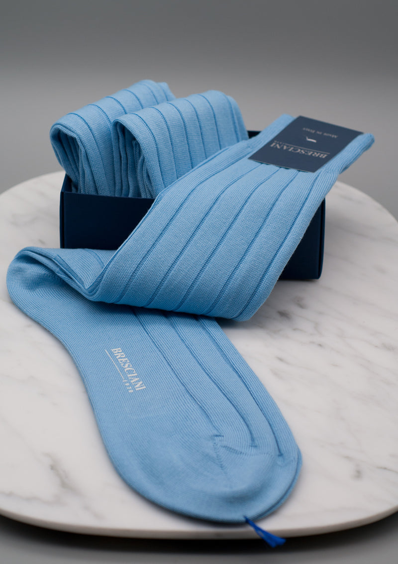 Bresciani sky blue ribbed pima cotton socks