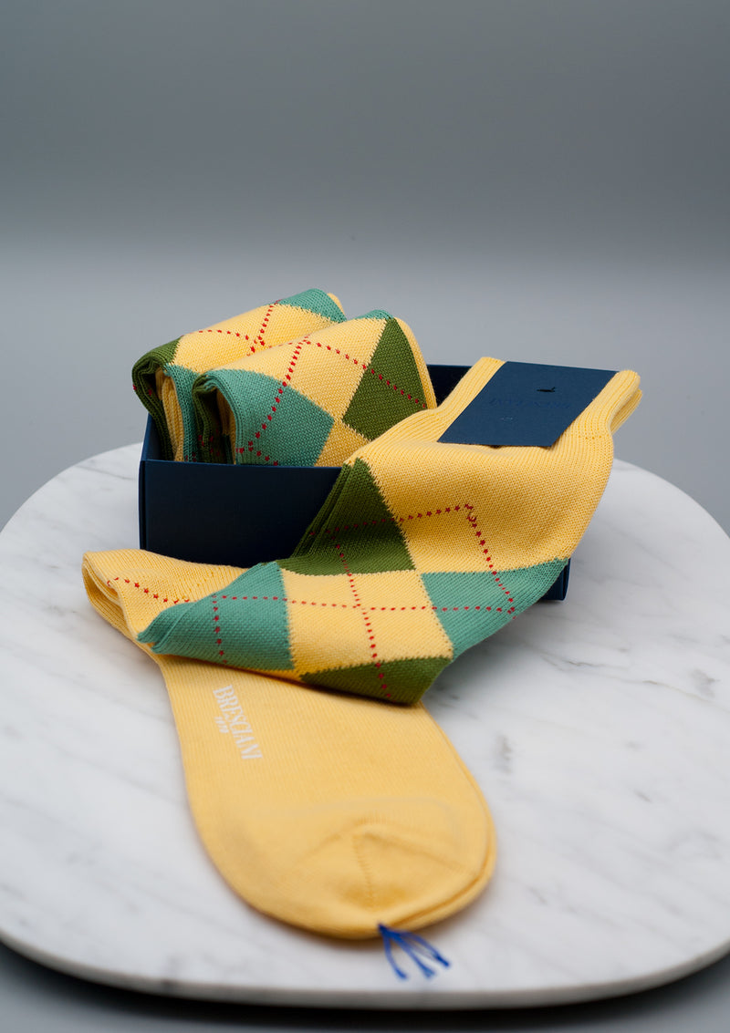 Bresciani yellow argyle pima sock 